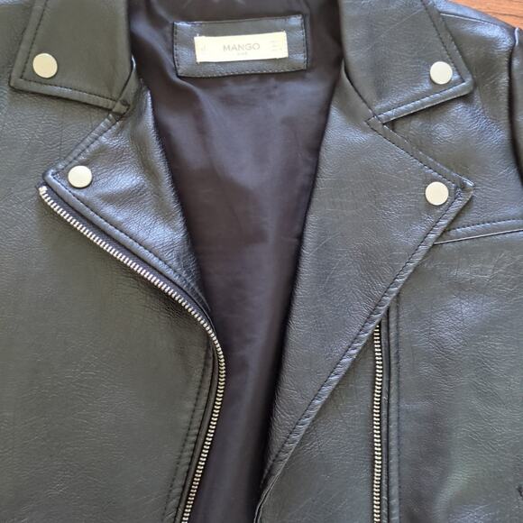 Girls Mango Faux Leather Long sleeve biker Jacket  black  kids size 9/10 EUC - Picture 2 of 6